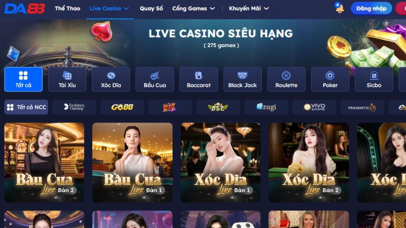 Live Casino với hệ thống bàn cược đẳng cấp