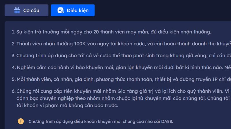 Quy định nhận ưu đãi giờ vàng Euro DA88