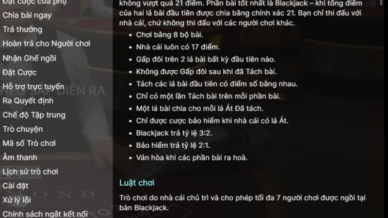 Tường tận luật chơi game bài blackjack online