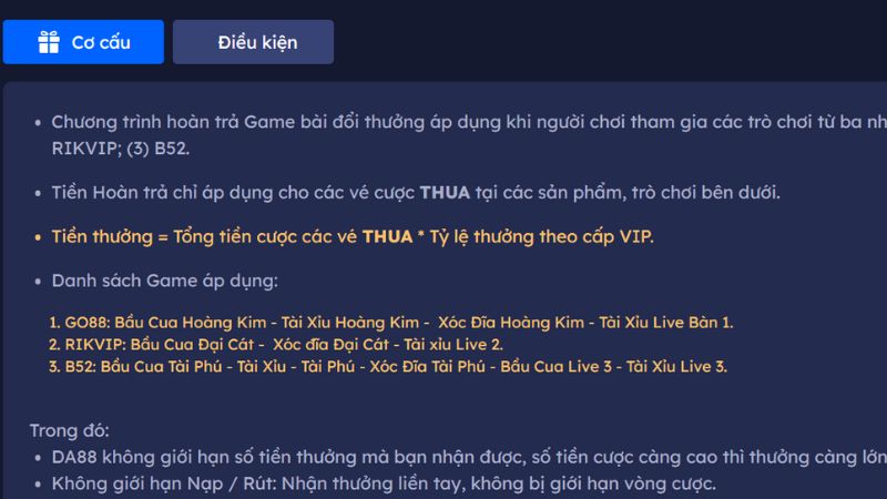 Khái niệm về ưu đãi hoàn trả 0.5% game bài xanh chín